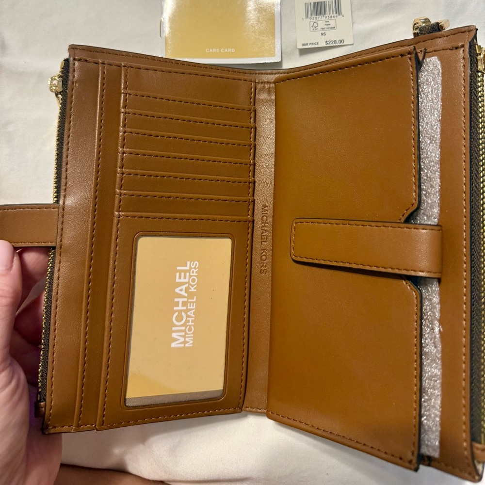 Michael Kors Gold and Brown Large Double Zip Wristlet - Picture 7 of 9